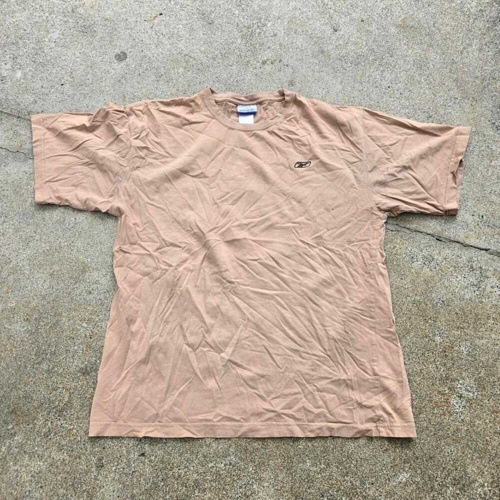Vtg 90s Y2k REEBOK Embroidered Future Logo Earthtone Athletic T Shirt Tan XL